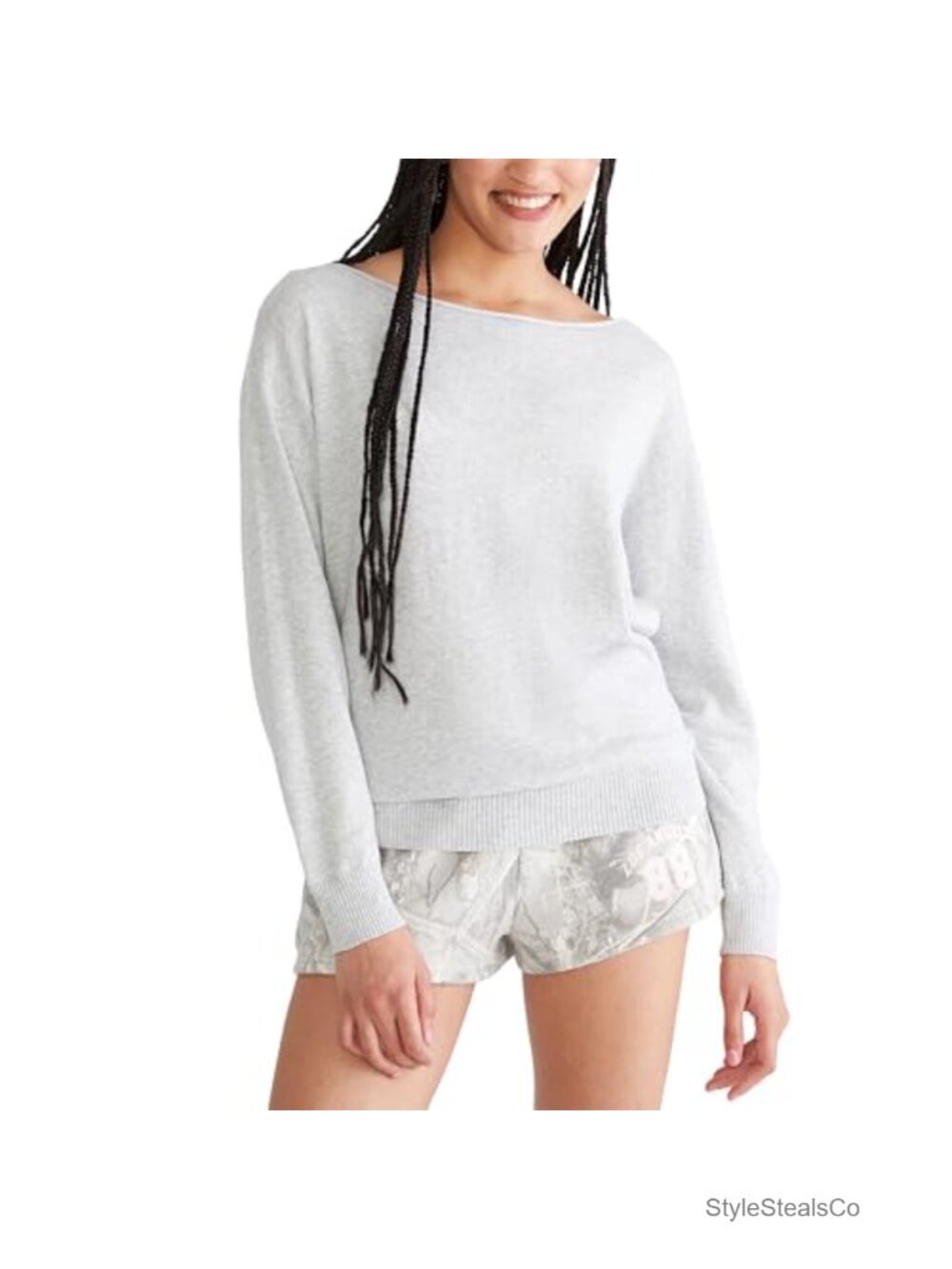 Off Shoulder Slash Neck Knit Pullover Sweater Relaxed Fit Long Sleeve